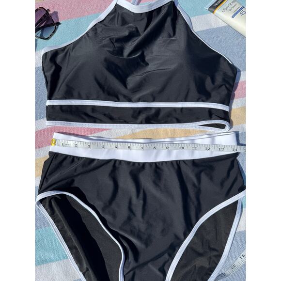 NWT, Blooming Jelly, High Neck Bikini, Black and White, Sz L - Picture 2 of 10